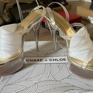 Pleaser Gold and Clear Strappy Heels